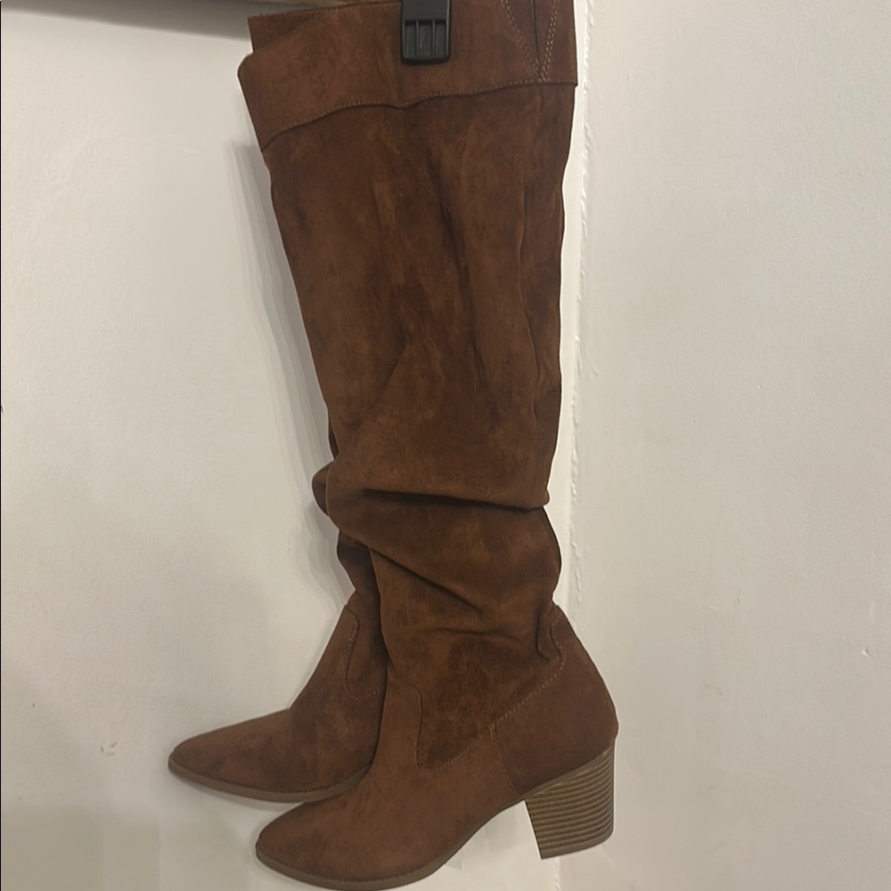 Brown Suede Knee-High Boots